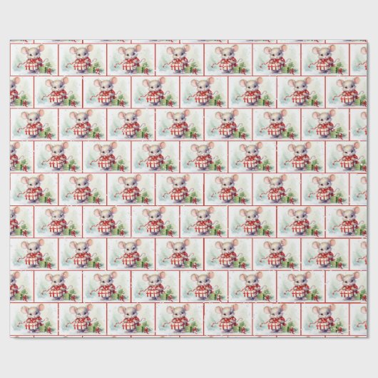 Aquarellmäuse in Schneeflocken Geschenkpapier (Flach)