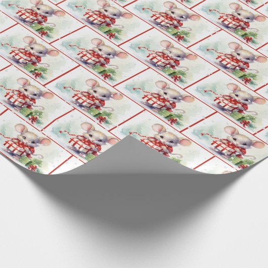 Aquarellmäuse in Schneeflocken Geschenkpapier (Ecke)