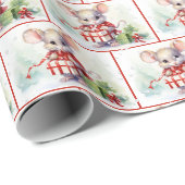 Aquarellmäuse in Schneeflocken Geschenkpapier (Rolleneckpunkt)