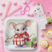 Aquarellmäuse mit Weihnachtsgeschenk Pappteller (Party)