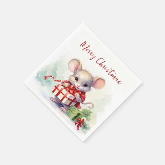 Aquarellmäuse mit Weihnachtsgeschenk Serviette (Ecke)
