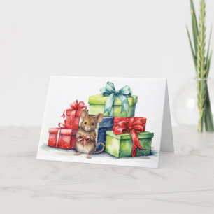Aquarellmäuse mit Weihnachtsgeschenken Karte