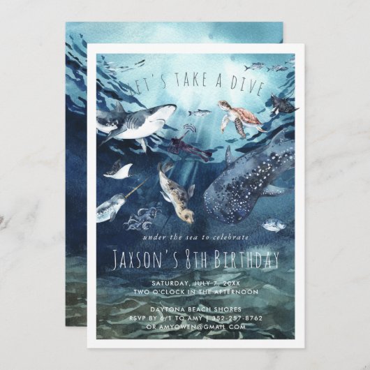 Aquarellmeer | Einladung zur Geburtstagspartei (Vorne/Hinten)