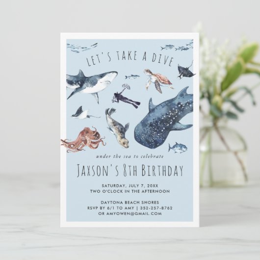 Aquarellmeer | Einladung zur Geburtstagspartei (Stehend Vorderseite)