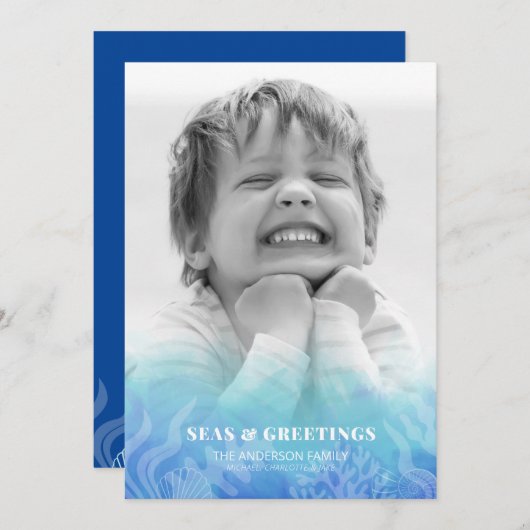 Aquarellmeere und Grüße Foto Ferienkarte (Vorne/Hinten)