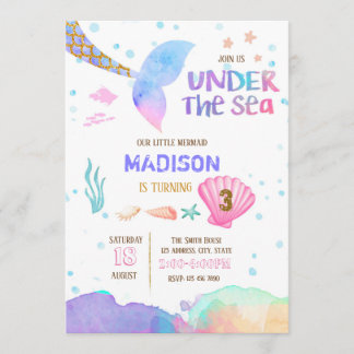 Aquarellmeerjungfraugeburtstag laden ein einladung