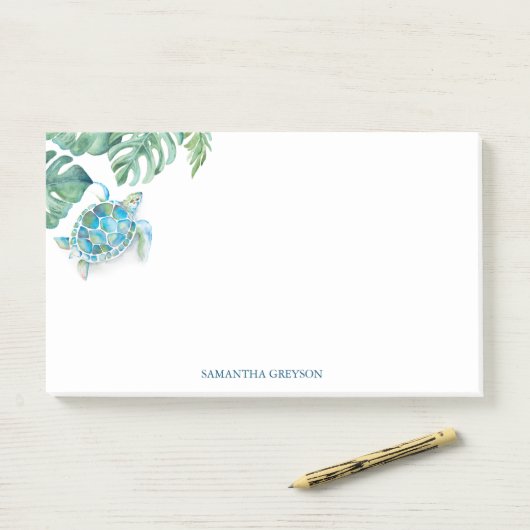 Aquarellmeerküste Tropische Vegetation Post-it Klebezettel (Auf Schreibtisch)