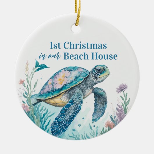 Aquarellmeerschildkröte 1. Weihnachtsfest Keramik Ornament (Vorne)