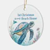 Aquarellmeerschildkröte 1. Weihnachtsfest Keramik Ornament (Links)