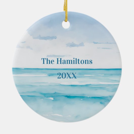 Aquarellmeerschildkröte 1. Weihnachtsfest Keramik Ornament (Hinten)