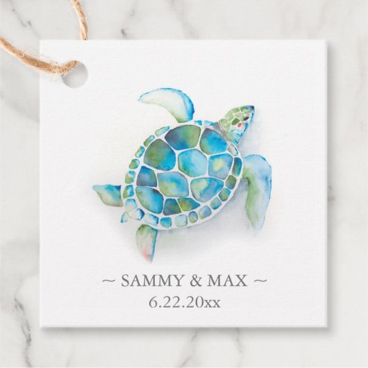 Aquarellmeerschildkröte - Liebesmarken Geschenkanhänger (Vorderseite)