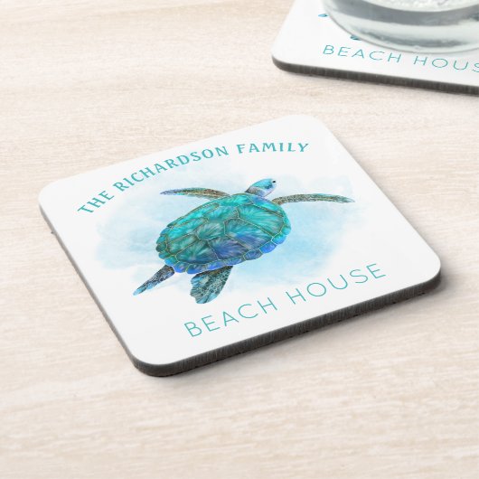 Aquarellmeerschildkröten Familien-Beach-Haus Getränkeuntersetzer (Linke Seite)