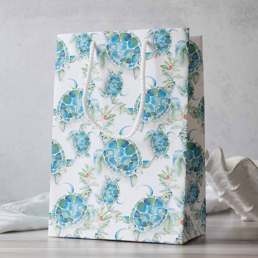 Aquarellmeerschildkröten Weihnachten Mittlere Geschenktüte