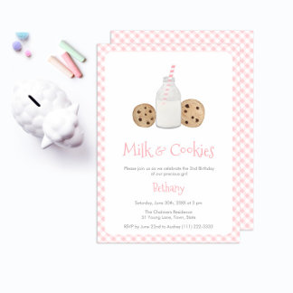 Aquarellmilch und Cookies Geburtstagsparty Einladung