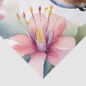 Aquarellmingvogel mit rosa Blume Seidenpapier (Ausschnitt)