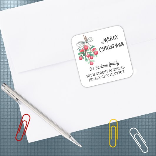Aquarellmistletoe Rücksendeadresse Weihnachten (20 Quadratischer Aufkleber