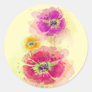 Aquarellmohn 2 runder aufkleber