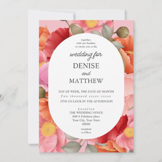 Aquarellmohn auf Almond Blossom Pink Einladung (Vorderseite)