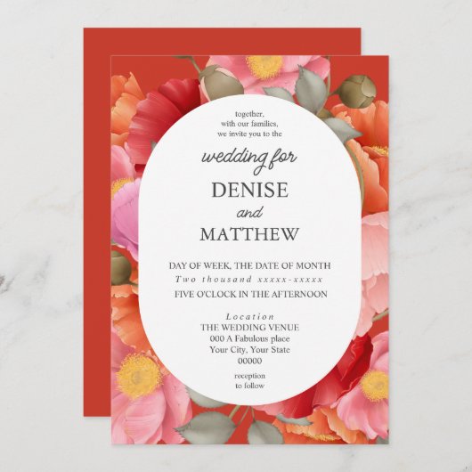 Aquarellmohn auf Poinciana Rot Einladung (Vorne/Hinten)