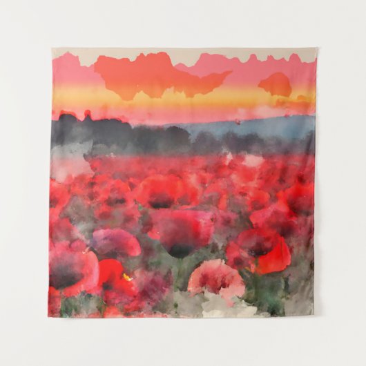 Aquarellmohn bei Sonnenuntergang Wandteppich (Vorderseite)