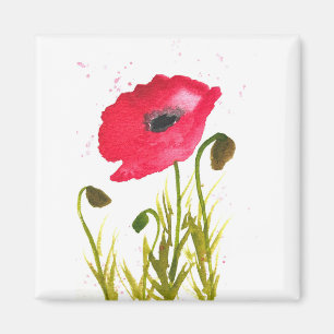 Aquarellmohn Blume Chic rustic Magnet