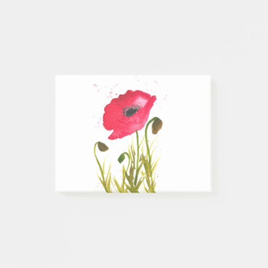 Aquarellmohn Blume Chic rustic Post-it Klebezettel (Vorderseite)