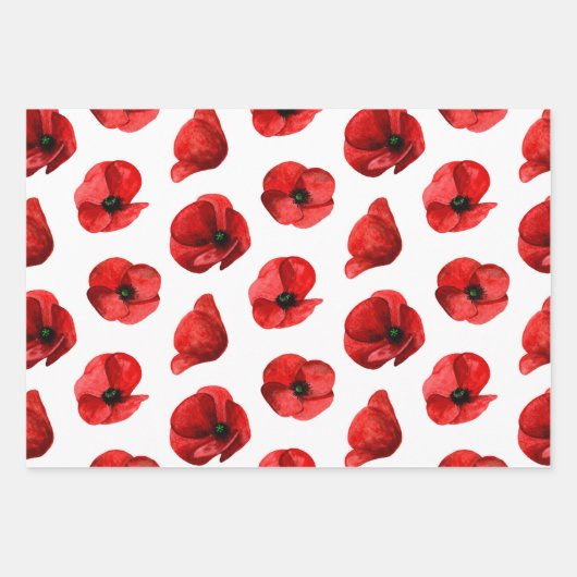 Aquarellmohn Blumenmuster. Roter Mohn Geschenkpapier Set (Vorderseite 3)