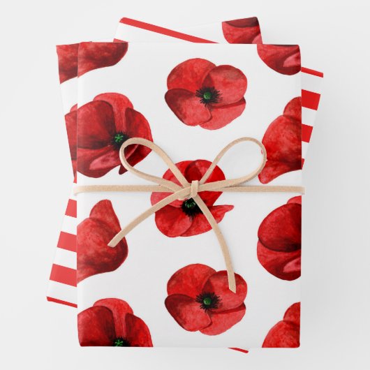 Aquarellmohn Blumenmuster. Roter Mohn Geschenkpapier Set (Beispiel)