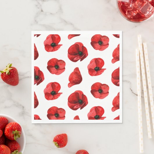 Aquarellmohn Blumenmuster. Roter Mohn Serviette (Beispiel)