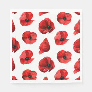 Aquarellmohn Blumenmuster. Roter Mohn Serviette