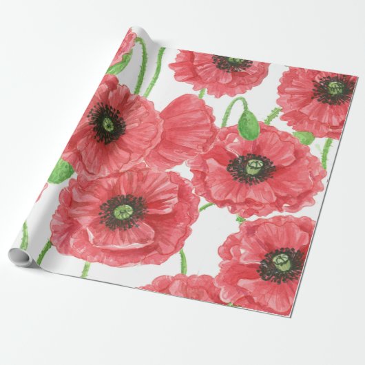 Aquarellmohn Geschenkpapier (Ungerollt)