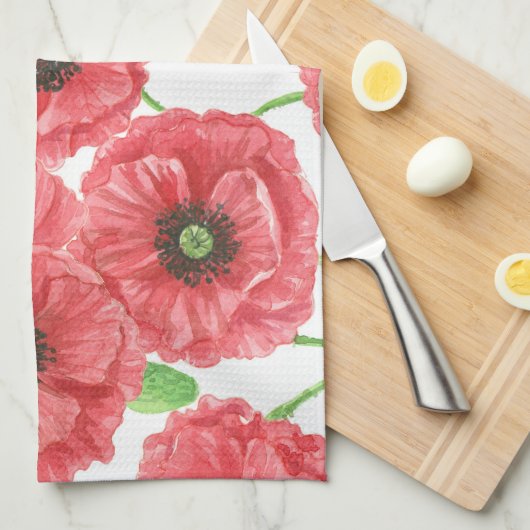 Aquarellmohn Handtuch (Viertel Falte)