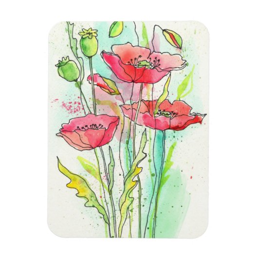 Aquarellmohn Magnet (Vertikal)