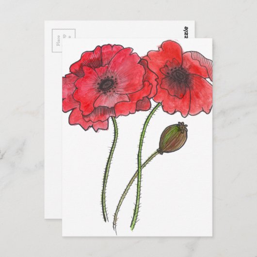 Aquarellmohn Postkarte (Vorne/Hinten)