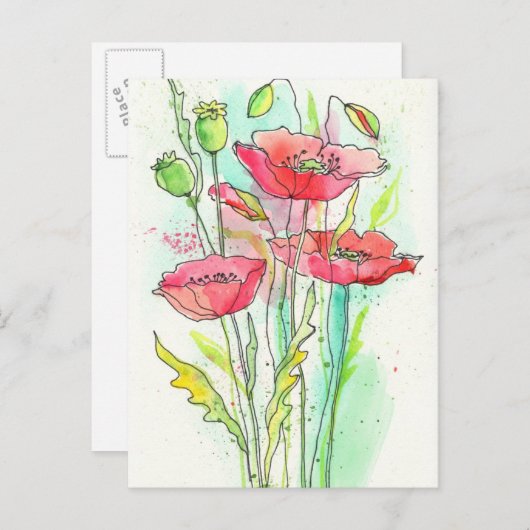 Aquarellmohn Postkarte (Vorne/Hinten)