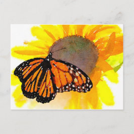 Aquarellmonarch Butterfly und Sonnenblume Postkarte