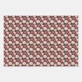 Aquarellmönche auf Burgund Geschenkpapier Set (Vorderseite 3)