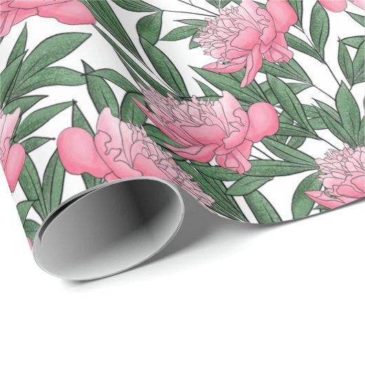 Aquarellmönche Blumenmuster Med Pink | weiß Geschenkpapier (Rolleneckpunkt)