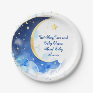 Aquarellmond und SternenBaby-Dusche Pappteller