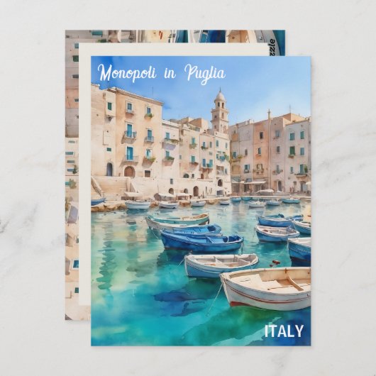 Aquarellmonopoli in Italien an der Küste Apuliens Postkarte (Vorne/Hinten)