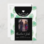 Aquarellmonsteras Save the Date grün Postkarte (Vorne/Hinten)