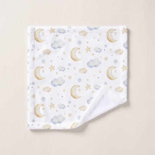Aquarellmoon-Sterne und Cloud-Muster Badhandtuch Set (Waschlappen)