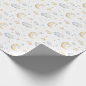 Aquarellmoon-Sterne und Cloud-Muster Geschenkpapier (Ecke)