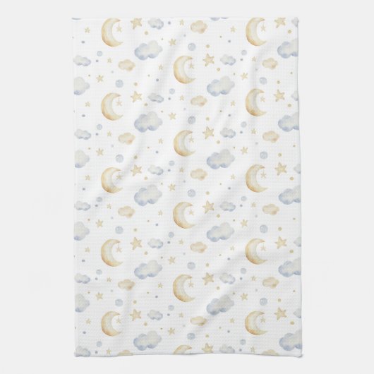 Aquarellmoon-Sterne und Cloud-Muster Geschirrtuch (Vertikal)