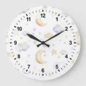 Aquarellmoon-Sterne und Cloud-Muster Große Wanduhr (Vorderseite)