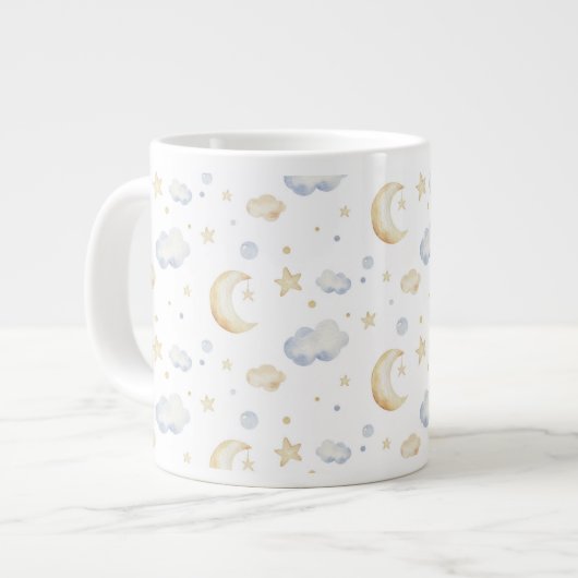 Aquarellmoon-Sterne und Cloud-Muster Jumbo-Tasse (Vorderseite Links)