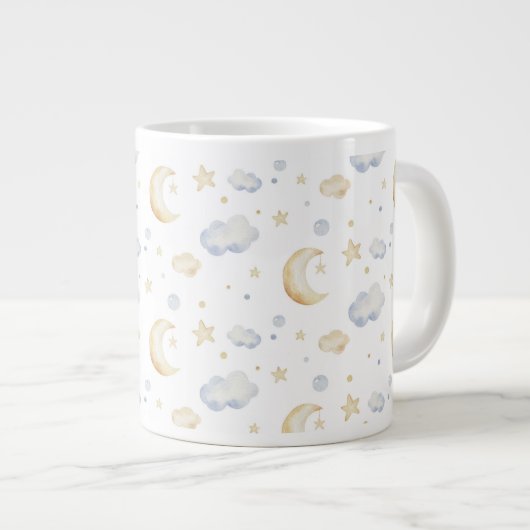 Aquarellmoon-Sterne und Cloud-Muster Jumbo-Tasse (Vorderseite Rechts)