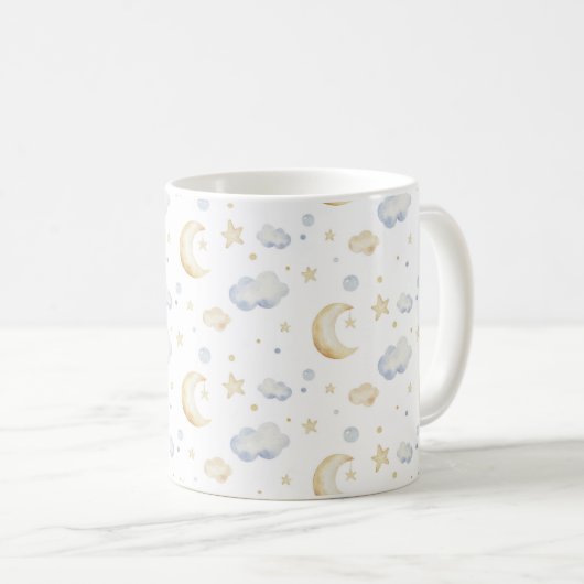 Aquarellmoon-Sterne und Cloud-Muster Kaffeetasse (VorderseiteRechts)