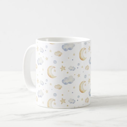 Aquarellmoon-Sterne und Cloud-Muster Kaffeetasse (Vorderseite Links)