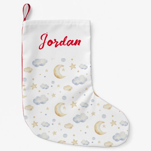 Aquarellmoon-Sterne und Cloud-Muster Kleiner Weihnachtsstrumpf (Vorderseite)